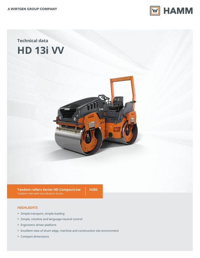 HAMM HD13VV Specs Sheet